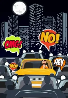 traffic background moonlight cars speech bubbles cartoon design