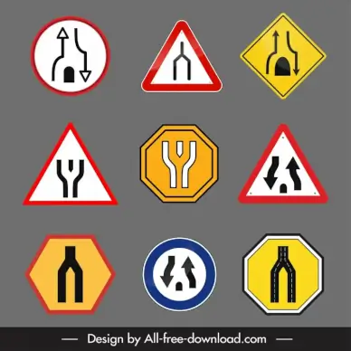 traffic signs dual carriageway templates flat geometric shapes arrows lines lanes sketch 