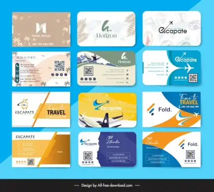 travel agency business card templates collection elegant tourism symbols