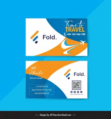 travel agency business card templates flat dynamic curves airplane