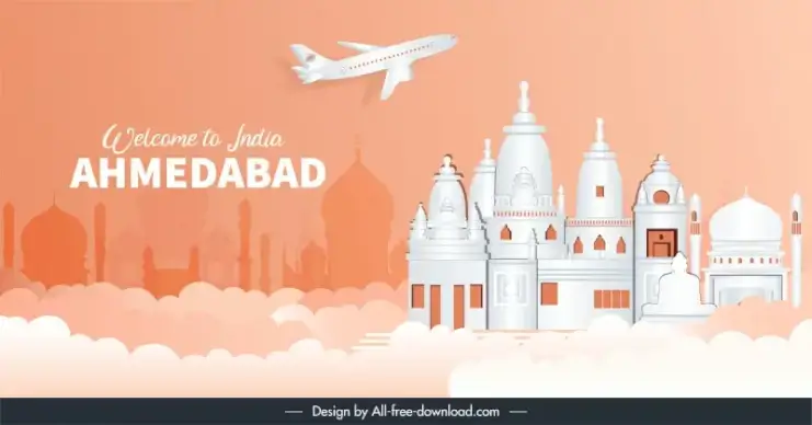 travel ahmedabad advertising poster indian traditional architecture airplane clouds decor