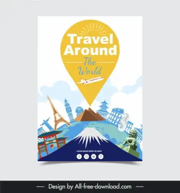 travel around the world poster template countries emblems sketch