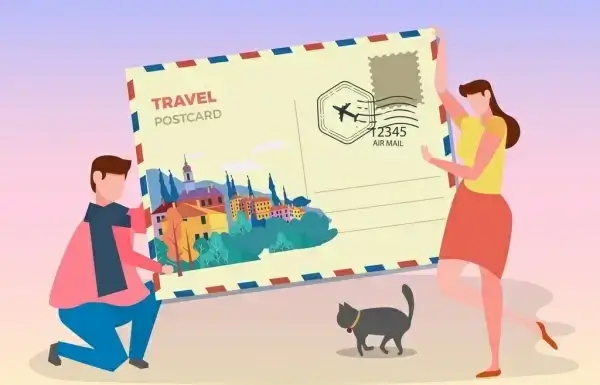 travel background huge postcard people icons decor