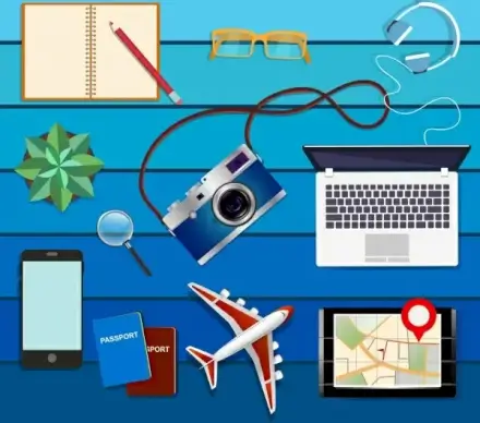 travel background personal accessories elements colored modern design