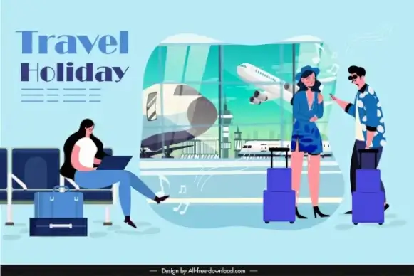 travel background tourists departure lounge airport sketch
