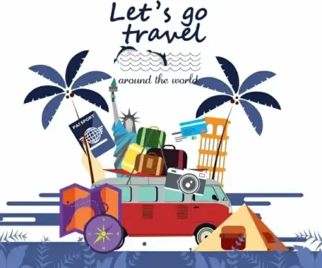 travel banner bus luggage landmark design elements decor