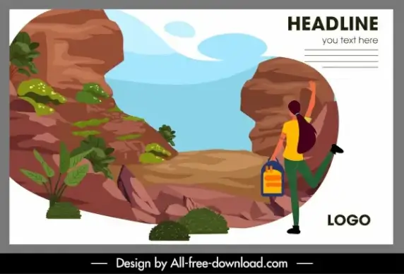 travel banner rock mountain scene sketch