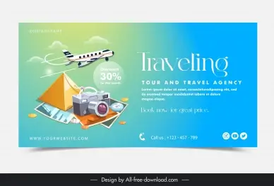 travel banner template airplane pyramid camera decor