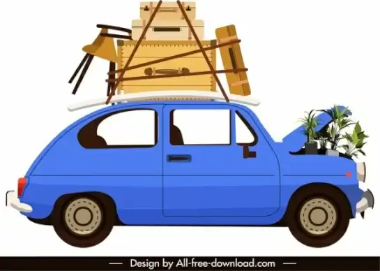 travel car icon classical design luggage sketch