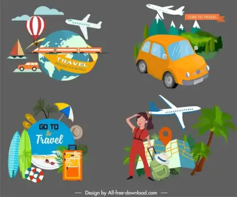 travel design elements vehicles tourists utensils sketch