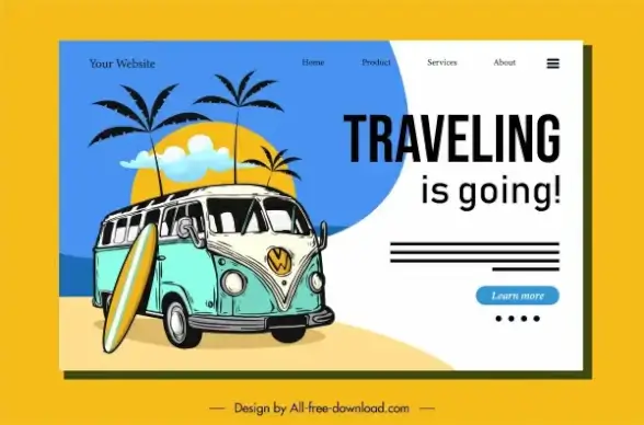 travel homepage template retro decor sea trip elements