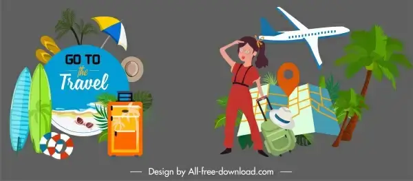 travel icons beach symbols tourist airplane map sketch