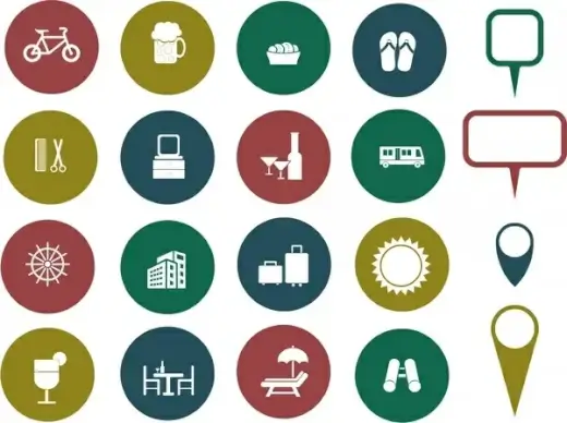 travel icons collection various symbols in round isolation