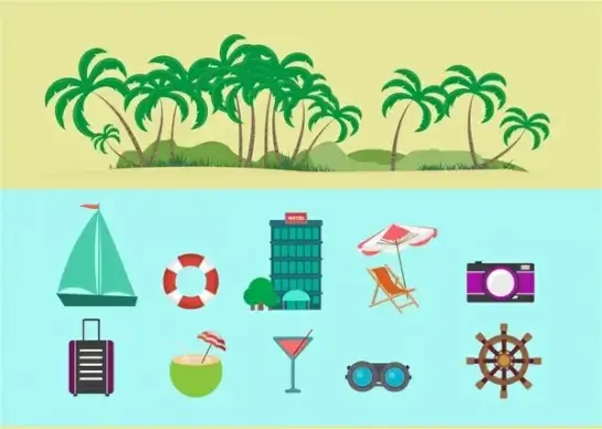 travel icons design elements various colored symbols