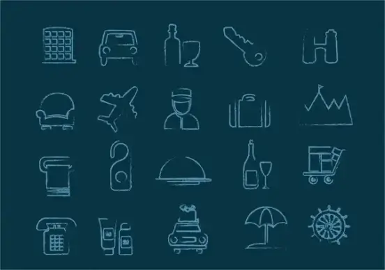 travel icons draft in white chalk style