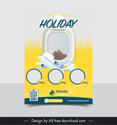 travel sale flyer template checkered circles airplane door mountain decor