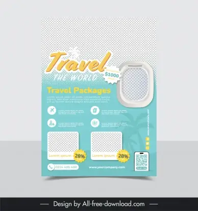 travel sale flyer template checkered decor coconut tree silhouette