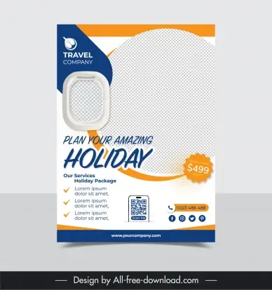travel sale flyer template elegant checkered circle airplane door