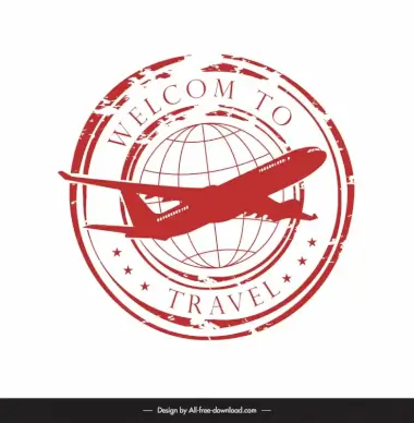 travel stamp template globe airplane stars decor
