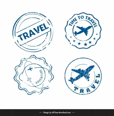 travel stamps collection flat retro circle shapes 