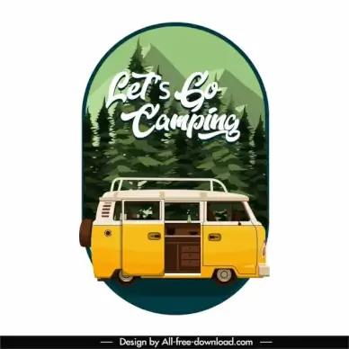 travel tag template classic bus nature scene sketch