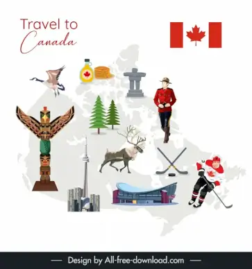 travel to canada banner template country symbols outline 