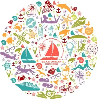 travel to the beach silhouette element collection