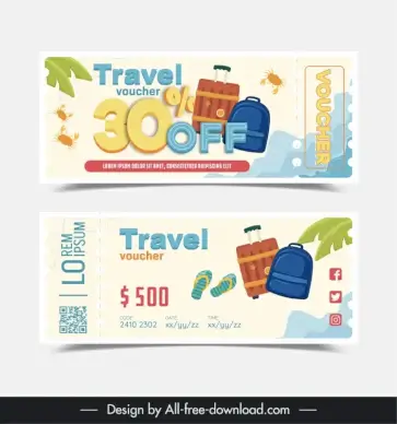 travel voucher template elegant luggage sea elements
