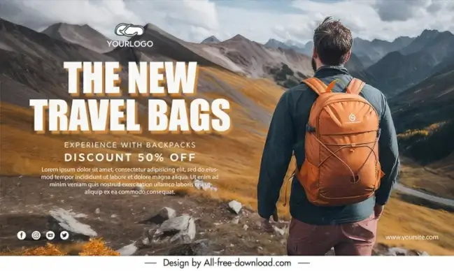 traveling bag advertising banner template mand mountain scene