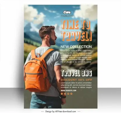 traveling bag poster discount template walking man mountain scene