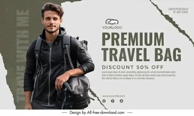traveling bag sale banner template modern handsome man