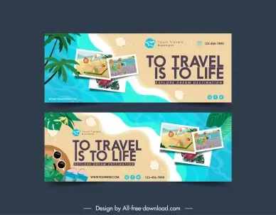 traveling banner template elegant flat sea scene