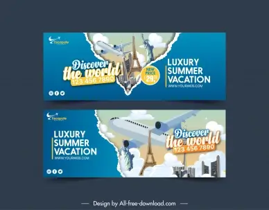 traveling banner template modern elegant landmark airplane