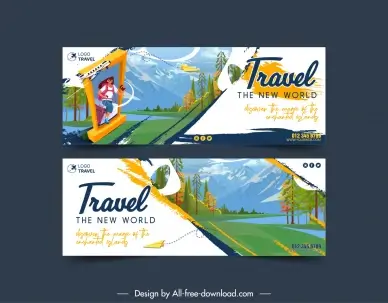 traveling banner template mountain forest scene decor
