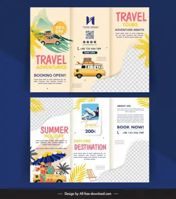 traveling brochure template classical cartoon checkered
