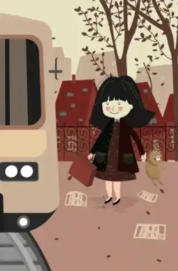 travelling background little girl pet car icons