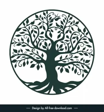 tree of life and bird flat vector circle isolation classic outline 