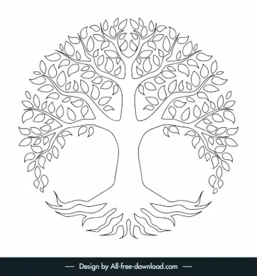 tree of life icon flat symmetric handdrawn outline 