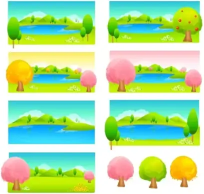 trees and water color vector