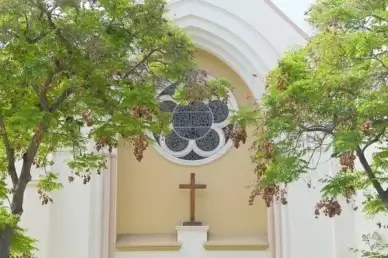 trees in front of church with cross 038 mosaic