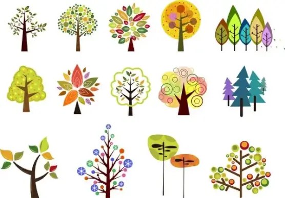 trees vector illustration set