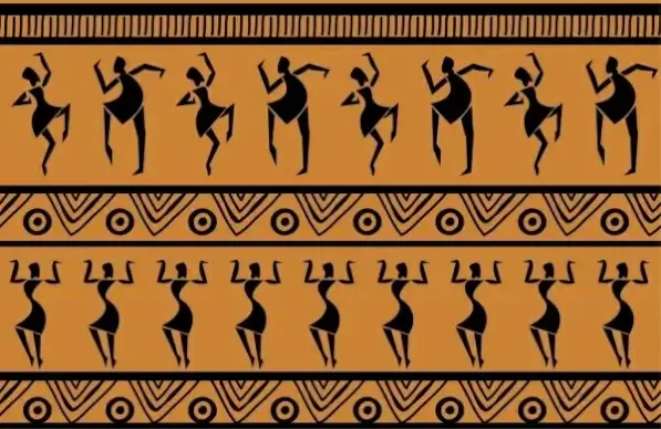 tribal decorative background dancer icons repeating design