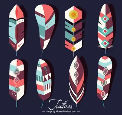 tribal feather icons colorful classical decor