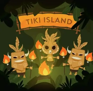 tribal festival background ethnic characters fire icons decor