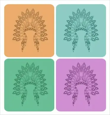 tribal hat icons collection traditional style outline