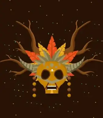 tribal mask icon scary style skull horns icons