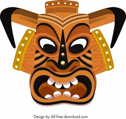tribal mask template angry face icon colorful design