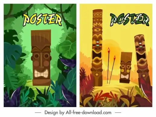 tribal poster templates colorful masks decor