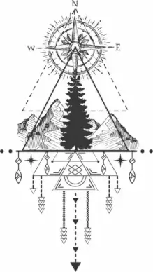 tribal tattoo template compass mountain icons symmetric design