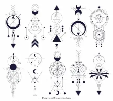 tribal tattoo templates classic flat symmetric geometric shapes